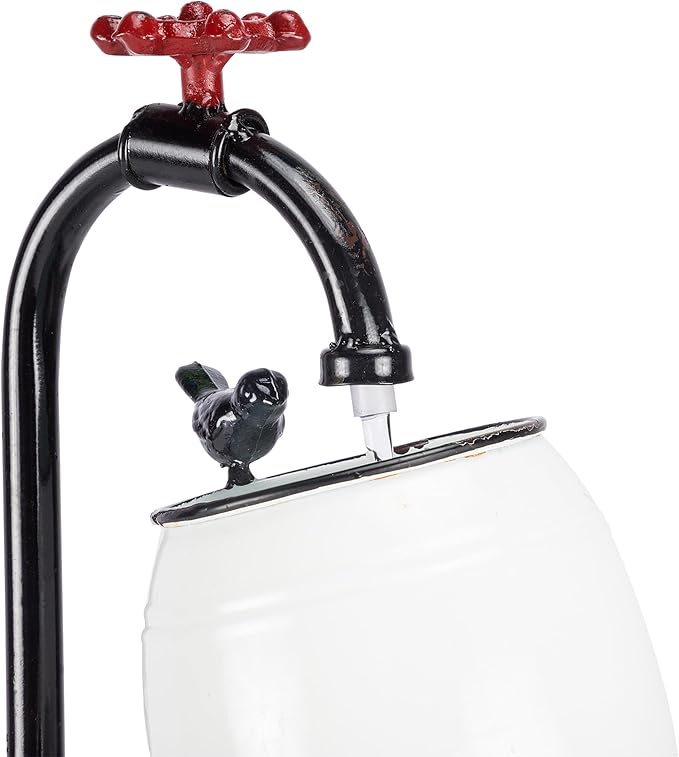 Alpine Corporation YHL428 Outdoor Tabletop Barrels and Faucet Water Fountain, Antique Tabletop Décor Fountain 19", White