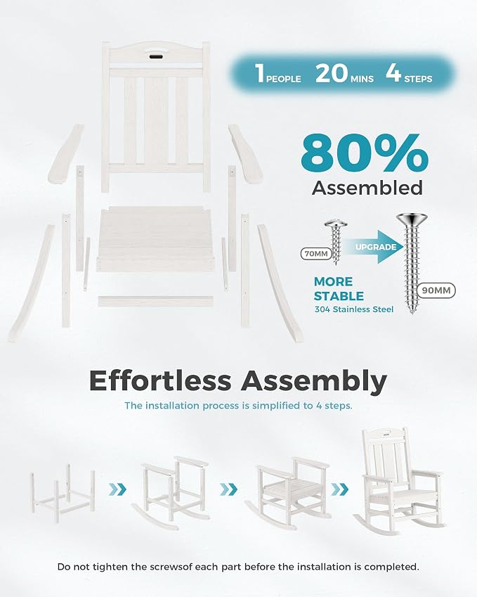 Ciokea Oversized Outdoor Rocking Chairs Set of 4, 380lbs Heavy-Duty Large Patio Rocker, High Back Cozy Porch Chairs, Weather Resistant Patio Rocking Chairs for Outside, Fire Pit, Deck, White - Image 9