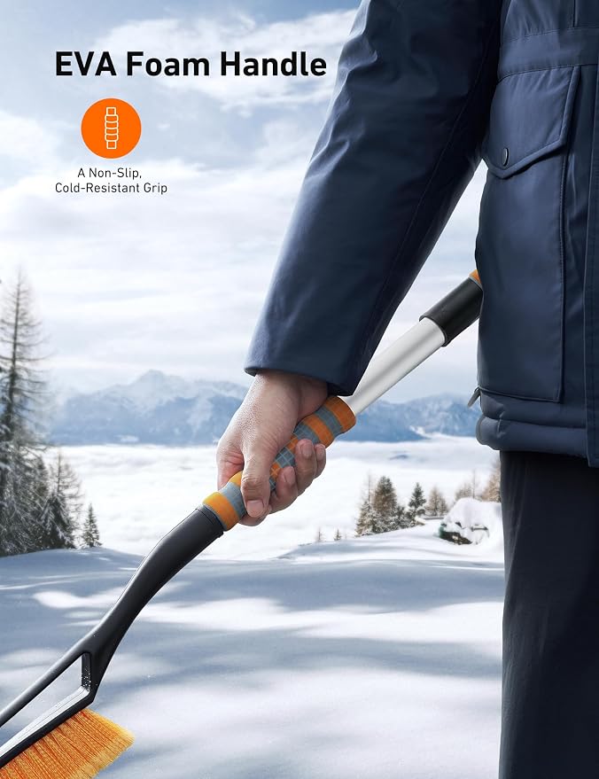 AstroAI 40" Snow Brush and Ice Scrapers for Car Windshield, Detachable Snow Scrapers with Ergonomic Foam Grip for Cars, Trucks, SUVs (Heavy Duty ABS, PVC Brush, Orange) - Image 5