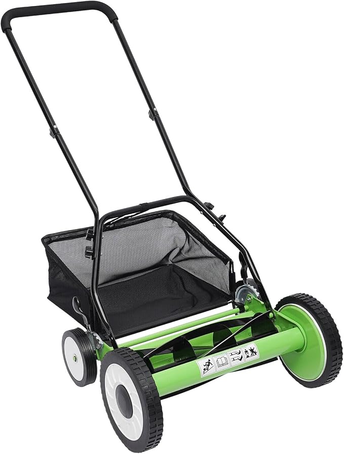 16Inch Reel Mower with 5-Blades, Universal Manual Lawn Mower w/Grass Catcher Adjustable Cutting Height Push Lawn Mower by TBVECHI