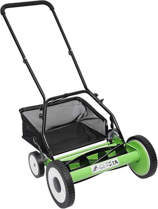 16Inch Reel Mower with 5-Blades, Universal Manual Lawn Mower w/Grass Catcher Adjustable Cutting Height Push Lawn Mower by TBVECHI