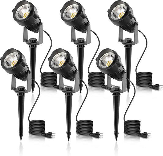 L LOHAS LED 5W Dusk to Dawn Outdoor Lighting, Auto On/Off 3000K Landscape Outdoor Spotlight, IP66 Waterproof Plug in Spot Lights for Yard, Garden, House, Pathway, Plant, UL Listed (6 Pack)