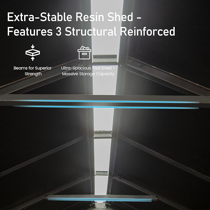 Domi 8x6 FT Outdoor Resin Storage Shed, All-Weather Double-Wall Storage Building for Backyard, Garden, Lawn Tools, Mower, Bike & Pool Equipment, Lockable Doors, Ventilated Roof, Grey - Image 6