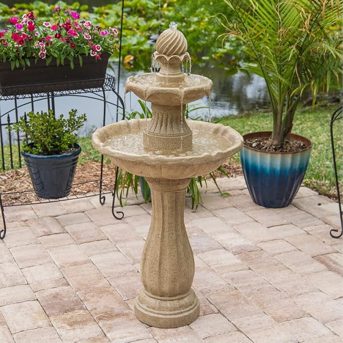 Kenroy Home 51009SNDST Frost Outdoor Solar Floor Fountain with Tan Finish, Traditional Style, 44" Height, 22" Width, 22" Depth