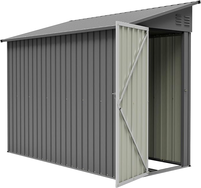 YOPTO 4×8 FT Lean to Metal Shed,Outdoor Heavy-Duty Storage Shed with Floor Base,All Weather Waterproof Garden Tool House W/Lockable Door&2 Air Vents,Reversible Door Design,for Backyard,Patio,Lawn,Gray - Image 19