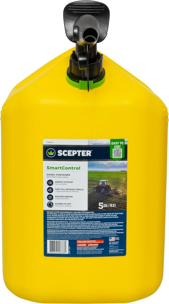 Scepter FSCD552 Fuel Container with Spill Proof SmartControl Spout, Yellow Diesel Can, 5 Gallon (Pack of 4) - Image 6