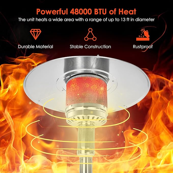 Giantex 48000 BTU Propane Outdoor Patio Heater With Wheels, Stainless Steel Heat Lamp, Trip-over Protection & CSA Certified for Commercial and Household Use (Silver)