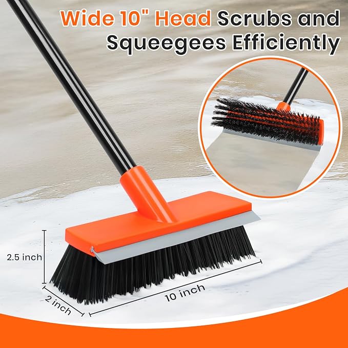 Deck Brush with Long Handle, Stiff Bristle Floor Scrub Broom, 55'' Outdoor Scrubber Remove Dirt, Leaves, Snow on Carpet, Patios, Garage, Concrete - Image 6