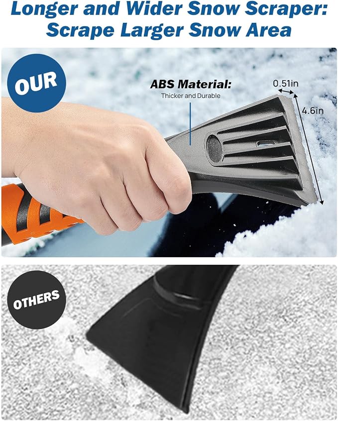 JOYTUTUS 41.5IN Extendable Snow Brush and Ice Scraper, 270°Pivoting Snow Scraper Brush for Car Windshield, Telescoping Ice Scraper, Foam Grip, Heavy Duty Snow Remover for Cars, Trucks, SUV (Orange) - Image 2