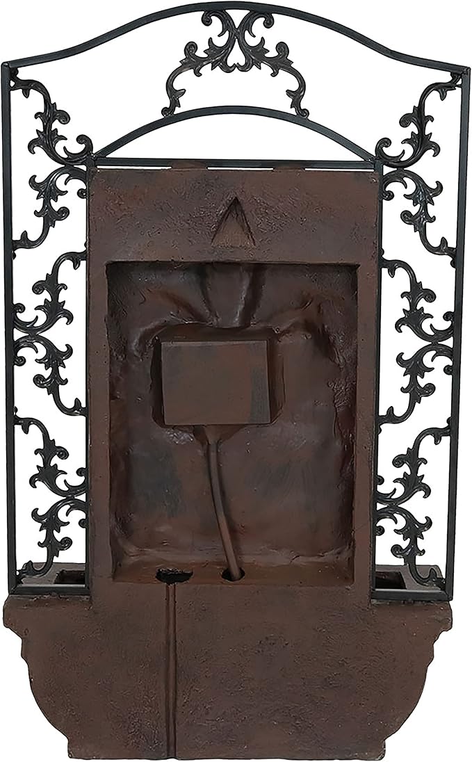 Sunnydaze 33" Outdoor Wall Water Fountain with Pump and Panel - Iron - French Lily - Solar-Powered