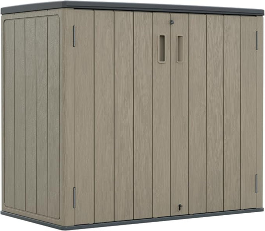 ZZM 37 Cu.ft Outdoor Storage Shed with Floor HDPE Double-Wall Resin Sheds Outdoor Storage, Lockable Weatherproof Storage Cabinet Fit for Garden Tools, Garage can, Bike, Patio Furniture, Brown by ZZM