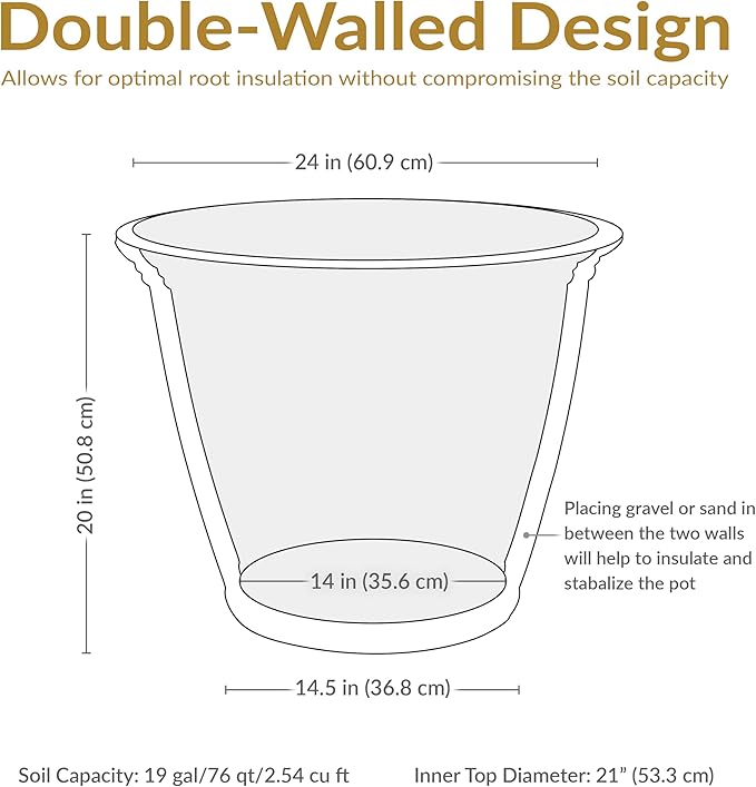 Sunnydaze 24-Inch Anjelica Large Plastic Pot for Plants - Outdoor Double-Walled Large Plastic Planter with Drillable Drainage Holes - Rust - 4pk