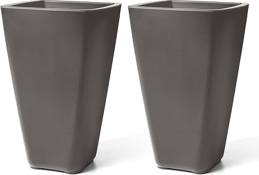 Step2 Bridgeview Tall Square Planter, Large Planters for Outdoor Plants, Gardening and Flower Pot for Patio or Porch, Efficient Drainage, Durable Plastic, Dark Cedar, 2-Pack
