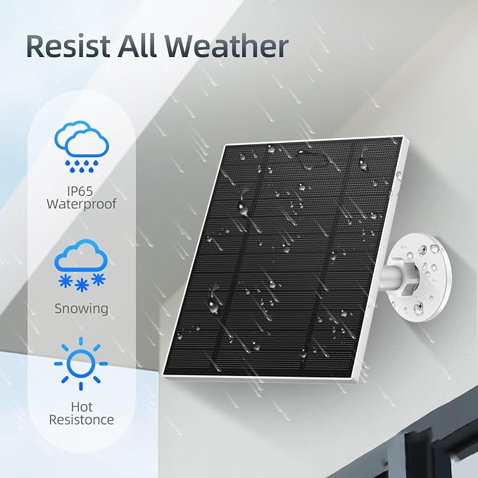 5W Solar Panel for Security Camera, Solar Panel with Micro USB & USB-C Port for DC 5V Outdoor Rechargeable Battery Camera, IP65 Waterproof, 360?? Adjustable Security Mount, 9.8ft Cable(White 1PC) - Image 4