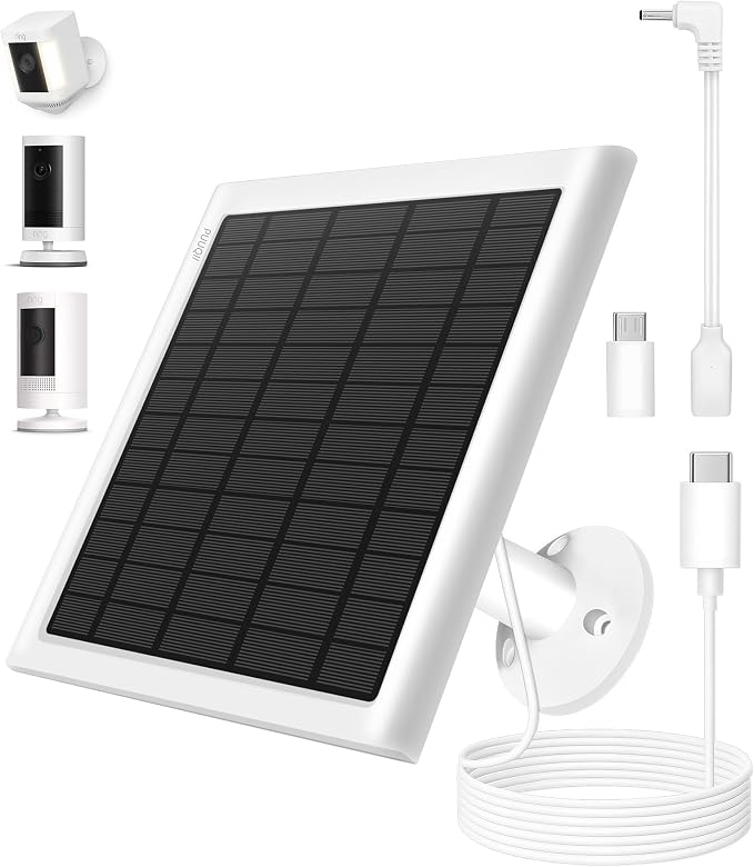8W Solar Panel for Ring Camera, Solar Panel Charger Compatible with Ring Stick Up Cam/Pro Battery, Spotlight Cam/Pro/Plus Battery, Includes Barrel Plug to USB-C Adapter, IP65 Waterproof, 10ft Cable by PUUQII