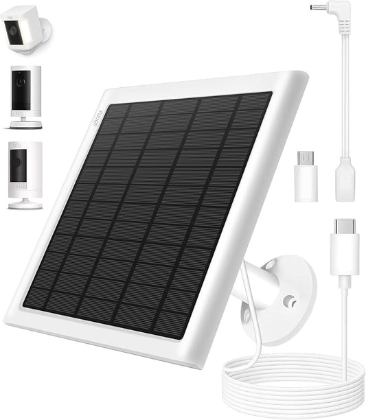 8W Solar Panel for Ring Camera, Solar Panel Charger Compatible with Ring Stick Up Cam/Pro Battery, Spotlight Cam/Pro/Plus Battery, Includes Barrel Plug to USB-C Adapter, IP65 Waterproof, 10ft Cable by PUUQII