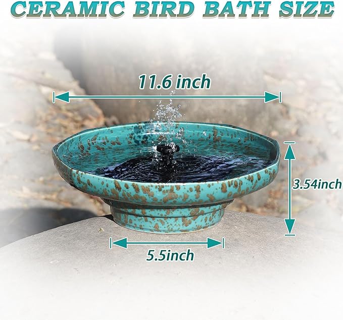 Solar Fountain Ceramic Bird Bath,Bird Bath for Ourside,Outdoor Fountain Bird Bath,Garden and Home Décor