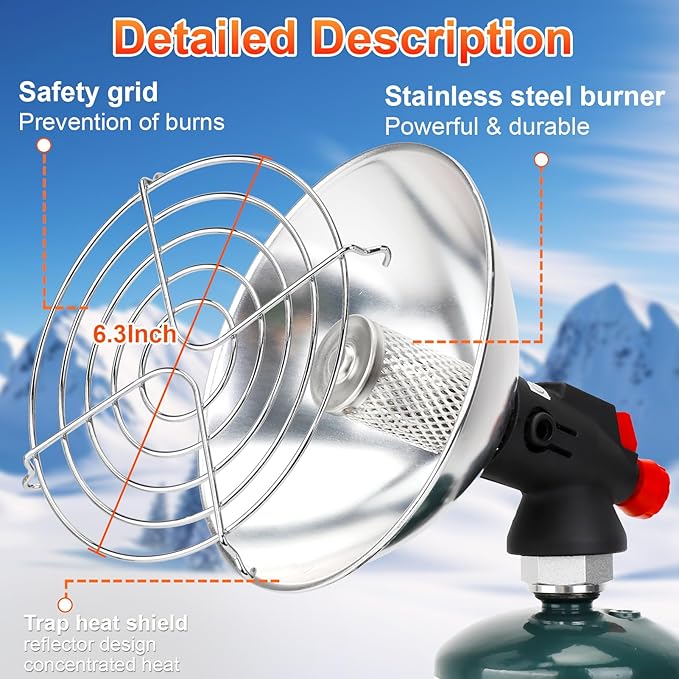 Portable Propane Heater for Camping, Outdoor Space Tent Heater, Cordless Patio Heaters with Self Igniter, Control Valve, Foldable Gas Tank Holder, Ideal Garage Hiking Ice Fishing Hunting Buddy