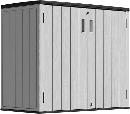 ZZM 37 Cu.ft Outdoor Storage Shed Double-Wall HDPE Storage Cabinet, Waterproof Plastic Sheds with Floor Horizontal Lockable Garden Tools Trash Can, Lawn Mower, Bike Storage, Gray by ZZM