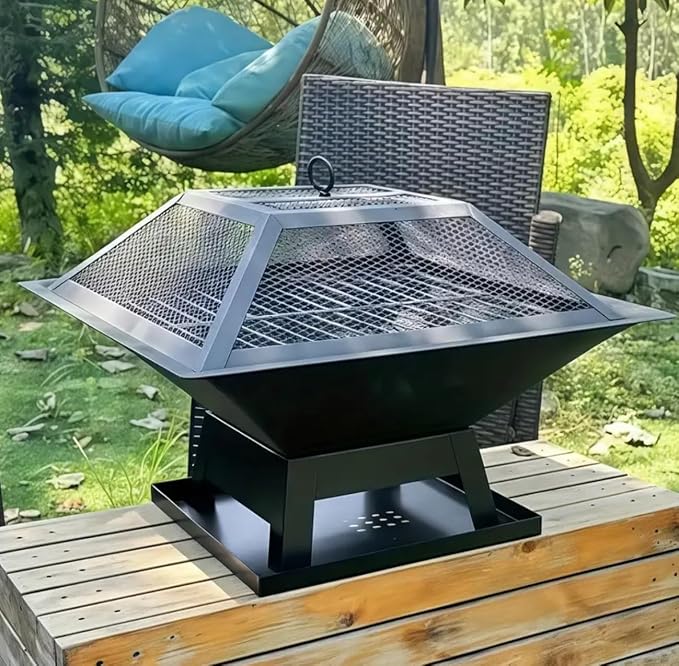 18.5-Inch Outdoor Fire Pit with Mesh Spark Screen & Poker – Portable Wood-Burning Fire Bowl for Backyard, Patio, Camping & Bonfires – Heavy-Duty Powder-Coated Steel - Image 8
