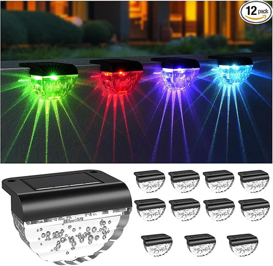 12 Pack Solar Deck Lights Outdoor, Solar Step Lights Waterproof for Outside, Yard, Patio, Garden, Pool, Railing, Stairs, Fence (Color Changing)