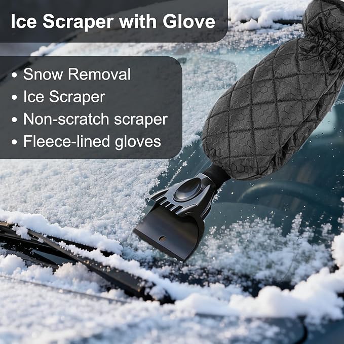 Ice Scraper with Glove - Waterproof Ice Scrapers Snow Removal Tool for Car Windshield, SUV, Truck - Comfortable Mitt Glove for Quick Ice & Snow Removal (Black) - Image 5