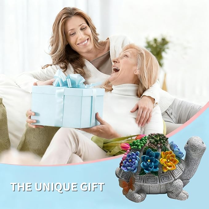 Solar Turtle Garden Statue with 7 LED Lights-Outdoor Decorative Tortoise Figurine Lighting for Patio,Yard,Lawn-Waterproof Animal Statue,Unique Home Garden Decor Unique Housewarming Gifts
