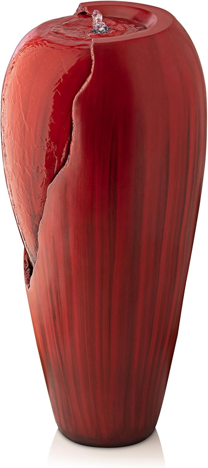 Alpine Corporation DIG100XS-RD | 33"H Outdoor Vintage Cascading Antique Jar Water Fountain with LED Lights — Garden, Patio & Yard Décor — Red Finish