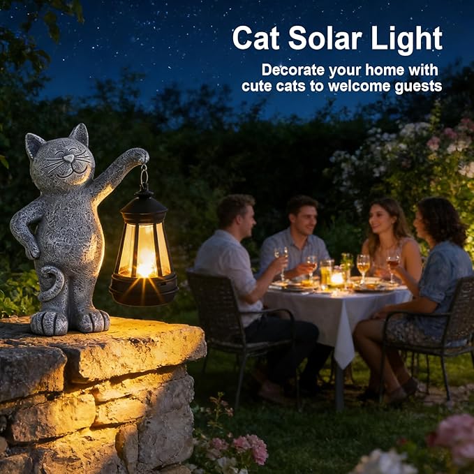Solar Garden Statues Cat with LED Lights, Outdoor Decor for Cat Lover, Yard, Lawn, Patio,Home, Birthday Gifts for Women Mom Grandma