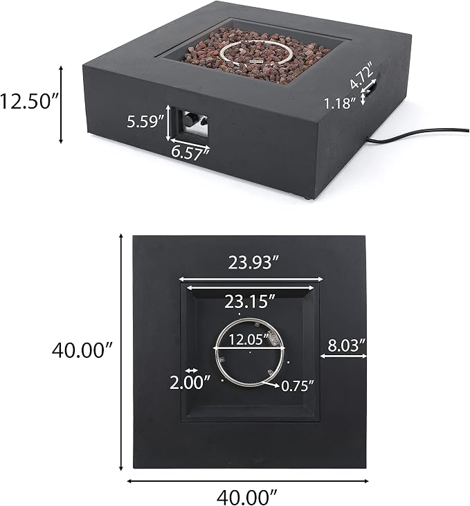 Christopher Knight Home Aidan Outdoor 50,000 BTU Square Fire Pit (No Tank Holder) - Lightweight Concrete - Dark Gray - Image 5