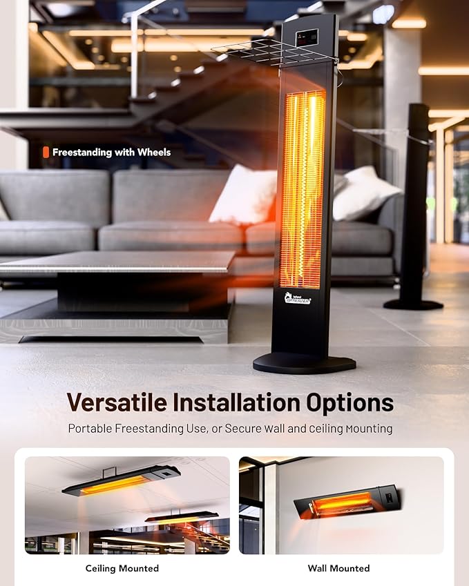 DR. INFRARED HEATER Portable Infrared Indoor and Outdoor Space Heater for Patio, Garage, Commercial & Residential With Remote Control, Space Heater (Freestanding/Ceiling/Mounting), Black