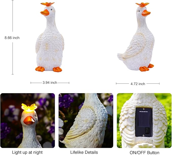 Goodeco Garden Goose Statue with Solar Butterfly - Outdoor Goose Decor for Unique Gifts for Mom & Garden Lovers (Off White) - Image 2