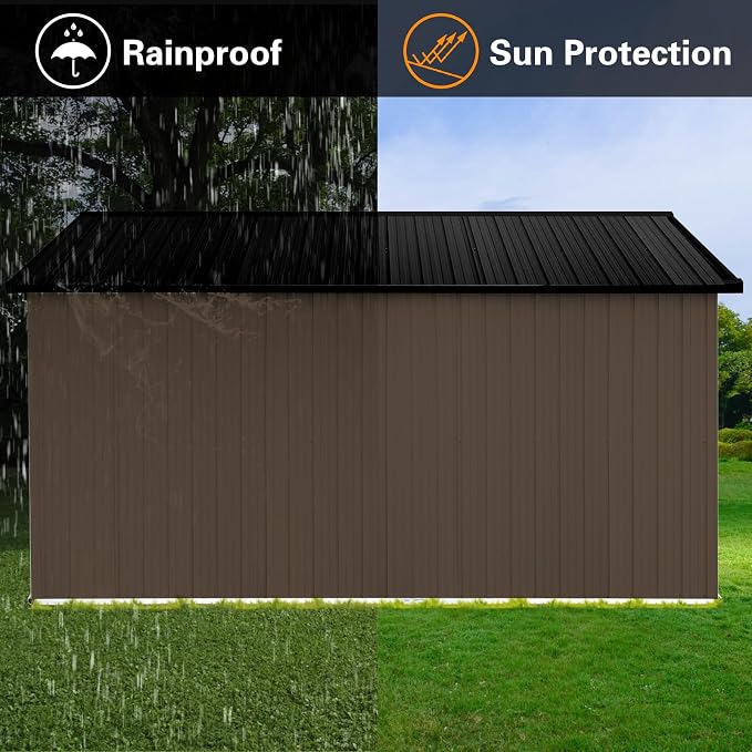 10x12 FT Outdoor Storage Shed, Large Metal Garden Shed with 4-pane Window, Outside Tool Shed with Lockable Hinged Door & 4 Air Vents, Waterproof Storage Building for Backyard, Patio, Lawn, Brown+Black - Image 3