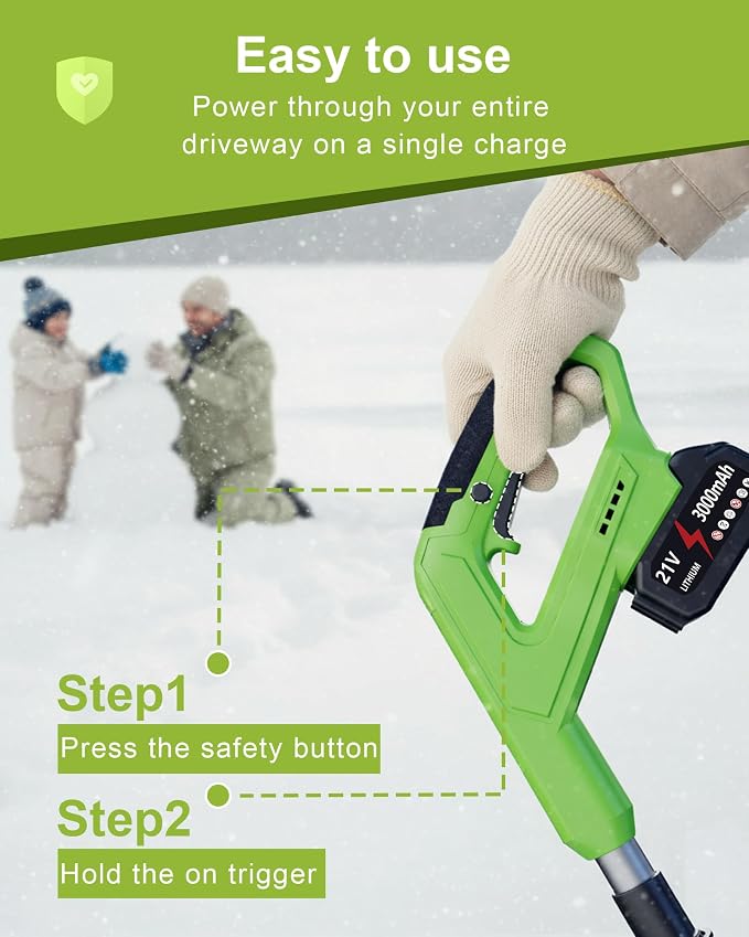 DEGGE Electric Cordless Snow Shovel, 2X 3.0Ah/ 21V/ 12-Inch Battery Snow Blower with Directional Plate & Adjustable Front Handle, Snow Removal for Driveway Sidewalk, Steps, Patio (Charger Included) - Image 7