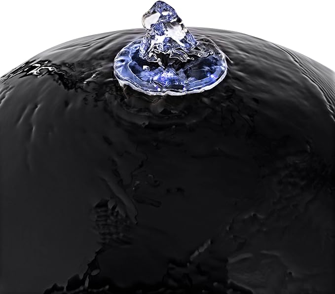 Alpine Corporation GIL786 Outdoor Floor Modern Sphere and Pedestal Soothing Waterfall Fountain for Garden 33", Black
