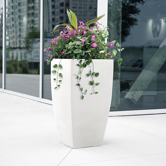 Mayne Kobi 32-Inch Tall Planter – Self-Watering, Weather-Resistant Planter for Flowers – Durable Indoor/Outdoor Design for Patio, Porch, or Entryway