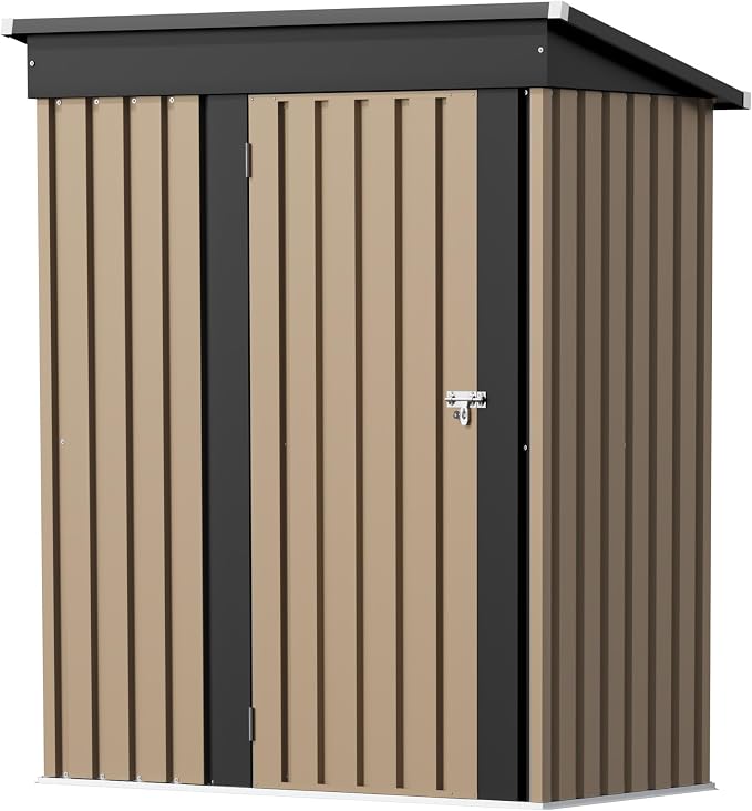GUNJI 5 x 3 FT Shed Outdoor Storage Shed Metal Garden Shed with Lockable Door Outside Waterproof Tool Shed for Backyard, Patio, Lawn (Brown) - Image 2
