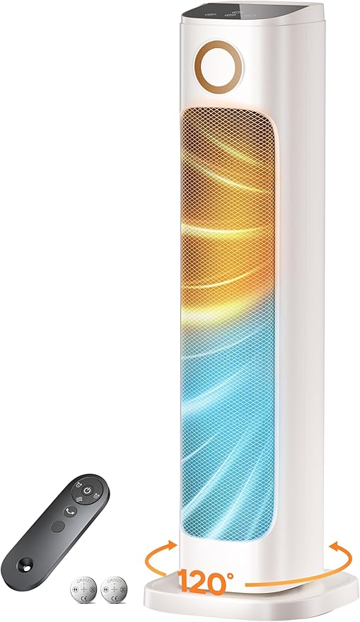 Patio Heater And Fan Combo for Indoor Use with 3 Heat Levels,Space Backyard Room Indoor,1500W Tower Portable Electric Space Outdoor with Remote,Infrared Heater,15H Timers,Quiet,for Office, White