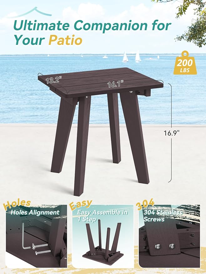 Outdoor Side Table, HDPE Weather Resistant Small Patio Table for Porch and Balcony, 200 LBS Capacity Heavy Duty Small Outdoor Table for Backyard and Pool, Easy Maintenance, Chocolate Brown - Image 3