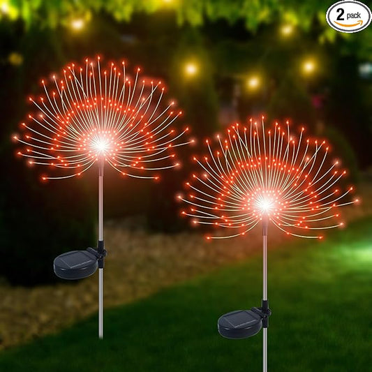 Solar Garden Lights Outdoor Waterproof, 2 Pack 120 LED Solar Firework Lights Decorative Garden D??cor Outside for Flowerbed Pathway Party Christmas Decorations, Orange