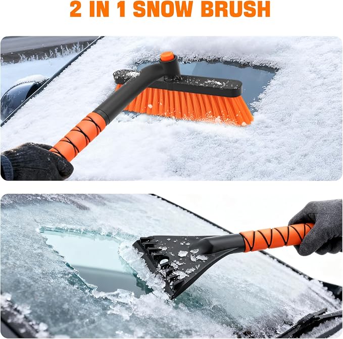 nacena Snow Brush and Ice Scrapers for Car Windshield, Detachable Snow Remover for Cars EVA Foam Grip and Rotatable Brush Head Snow Scraper for Car Trucks SUV, Winter Cars Accessories (Orange) - Image 7