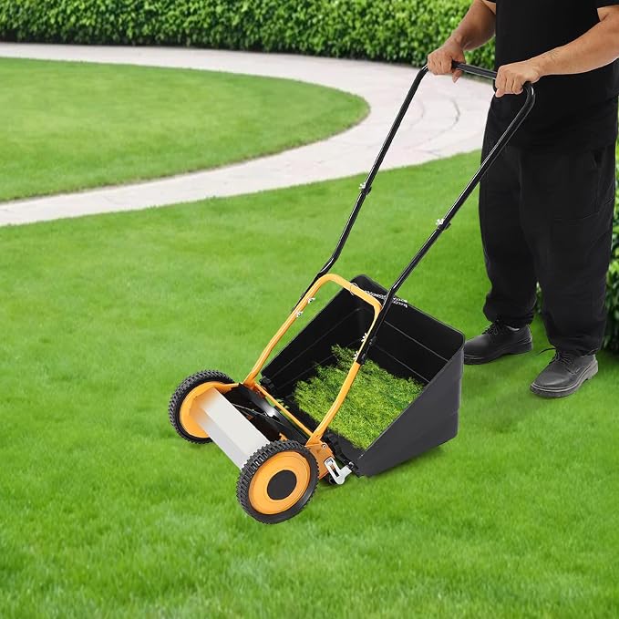 14-Inch Cordless Lawn Mower Push Reel Lawn Mower with 5-Edged Blades Adjustable Cutting Height & 2-in-1 Function for Park Landscaping Grassland Woodland Gardens - Image 3