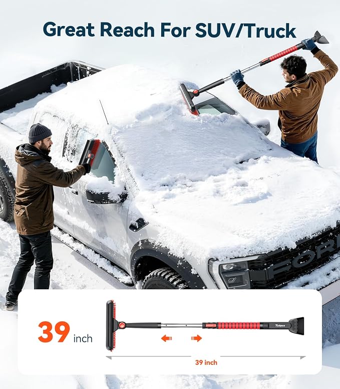 TrySpace All-Around High-Efficiency Cleaning 39 inch Extendable Snow Brush and Ice Scraper with Squeegee, Ice Scrapers for Car Windshield, Truck, SUV Snow Removal Tool, Winter Car Accessories - Image 3