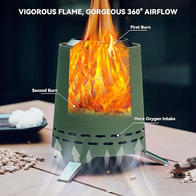 2 in 1 Portable Fire Pit with Pot Bracket & Carry Bag, Camping Stove Smokeless Fireplace for Patio Backyard RV Tailgating, Stainless Steel, Green 9", #FP047 - Image 4