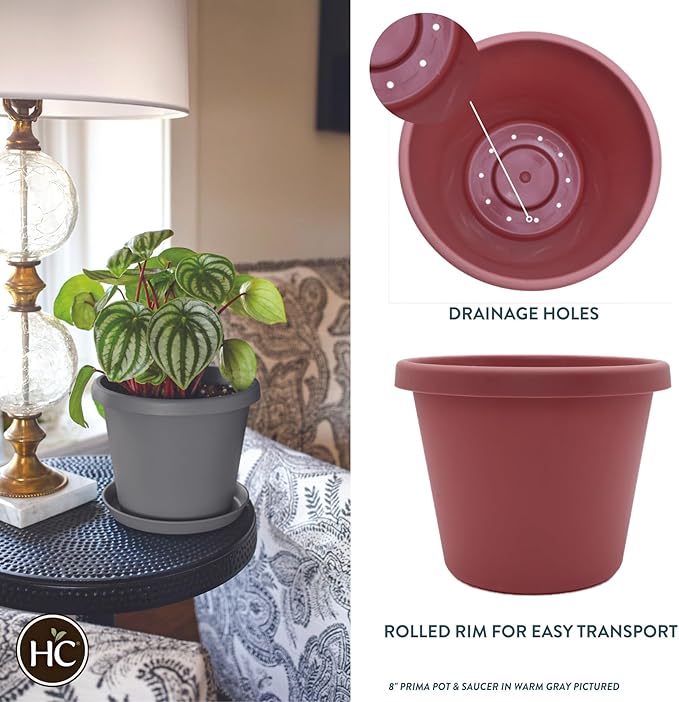 The HC Companies 20 Inch Round Prima Planter - Large Plastic Plant Pot with Rolled Rim for Indoor Outdoor Plants Flowers Herbs, Clay