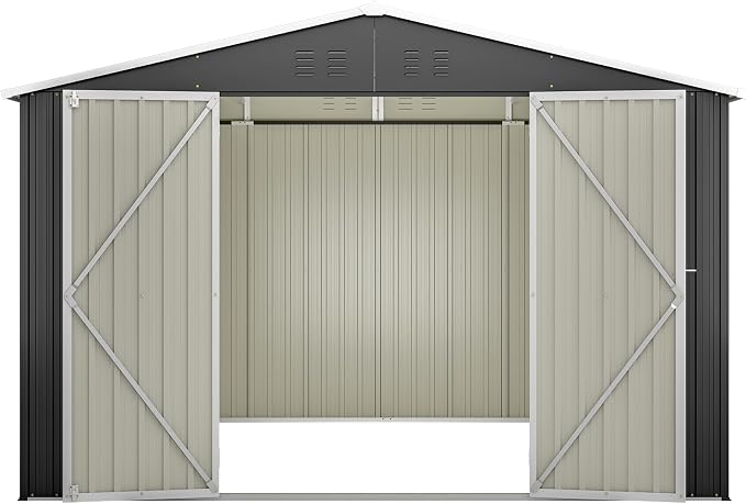 YOPTO 10x10 FT Outdoor Storage Shed,Large Metal Tool Sheds with Updated Frame Structure and Lockable Doors, Garden Shed for Backyard Patio Lawn, Black - Image 13