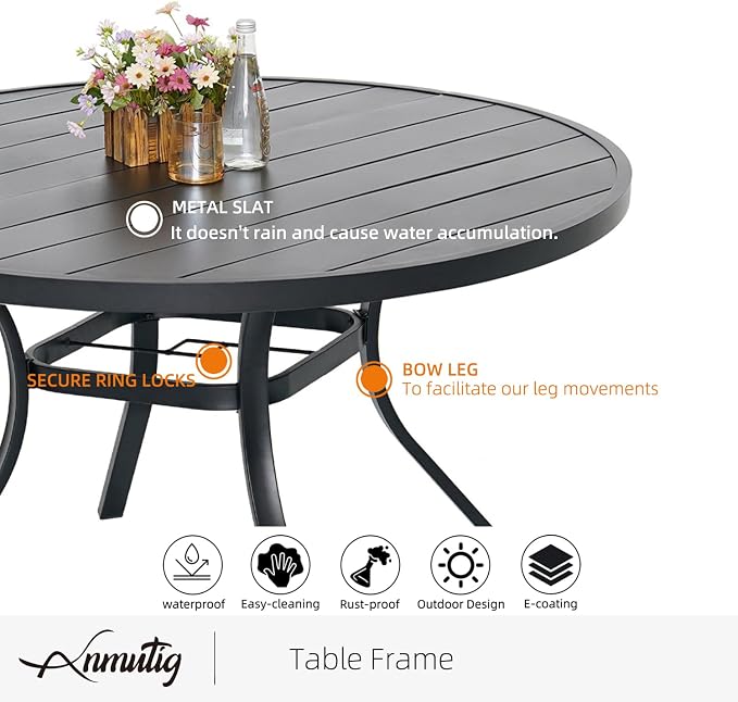 Anmutig 7-Piece Outdoor Dining Set, 58'' Round Table with 6 Swivel Chairs All Weather Furniture Set - Grey Style1 - Image 3