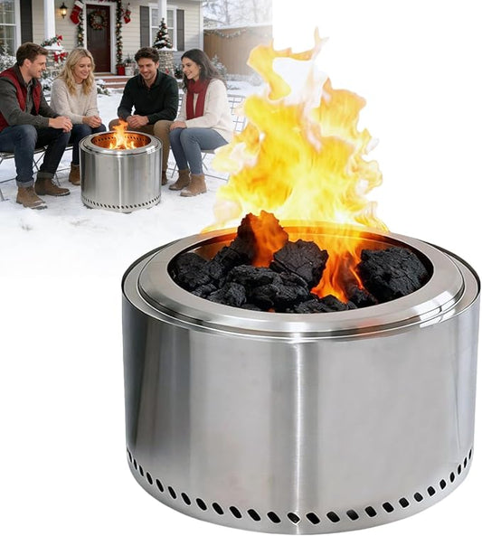 19" Smokeless Fire Pit with Air Switch, Wood Burning Portable Stainless Steel Outdoor Firepit with Removable Ash Pan for Camping, Backyard, Patio & Picnic by TaketheBurdenOutofChoosing