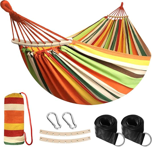 Anyoo Garden Cotton Hammock Comfortable Fabric Hammock with Spreader Bar Sturdy Hammocks Up to 450lbs Portable Lightweight Hammocks with Travel Bag for Camping Outdoor/Indoor Patio Backyard by Anyoo