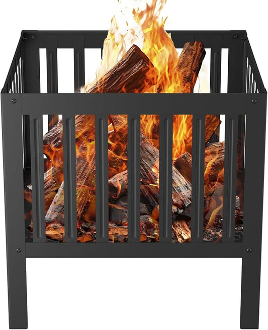 YSEJOMP 16 x 16 Inches Square Fire Pit/Bonfire Pit - Perfect for Garden Family Parties & Camping - Durable and Portable Design for Outdoor Enjoyment,Four-Sided Hollow and Breathable,Black by YSEJOMP